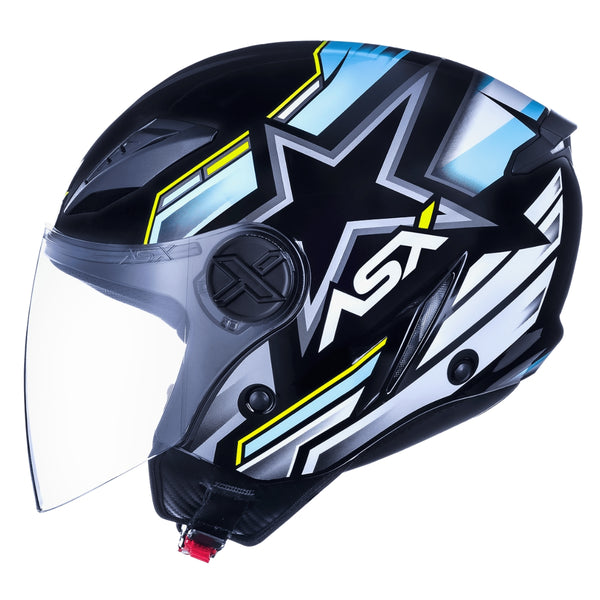 CAPACETE ABERTO ASX CITY AIR PILOT BRILHO PRETO/AZUL/AMARELO