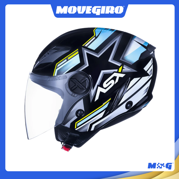 CAPACETE ASX CITY AIR PILOT BRILHO PRETO/AZUL/AMARELO