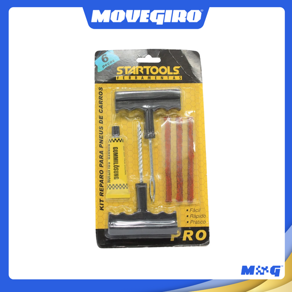Kit Reparo Pneu de Carro e Moto Com Macarrão + Escareador e Acessórios Pro 6 Peças AR0305 StarTools