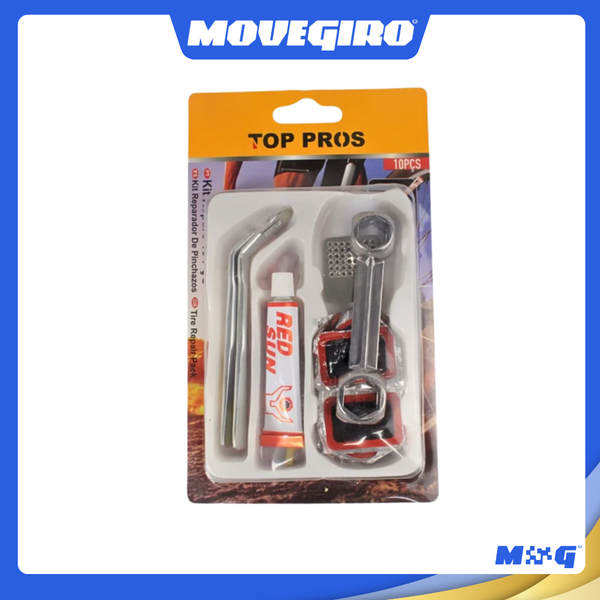 Kit reparo Remendo de Pneu de Biciclieta Com Chave Bola/Boca +  10  acessórios + Cola - top6281